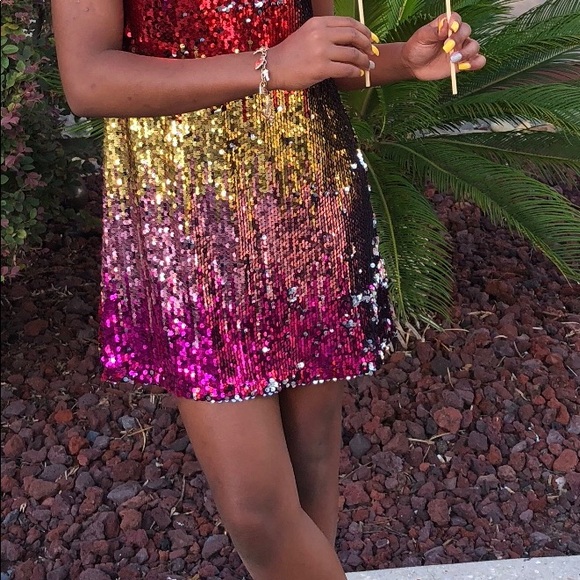Girls Multi-Color Mini Sequin Party Dress - Picture 3 of 7